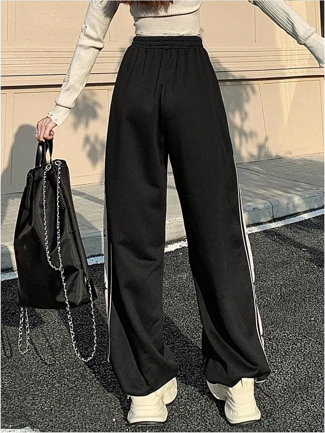 Floerns Women's Star Print Elastic High Waist Baggy Sweatpants Straight Leg Athletic Trousers