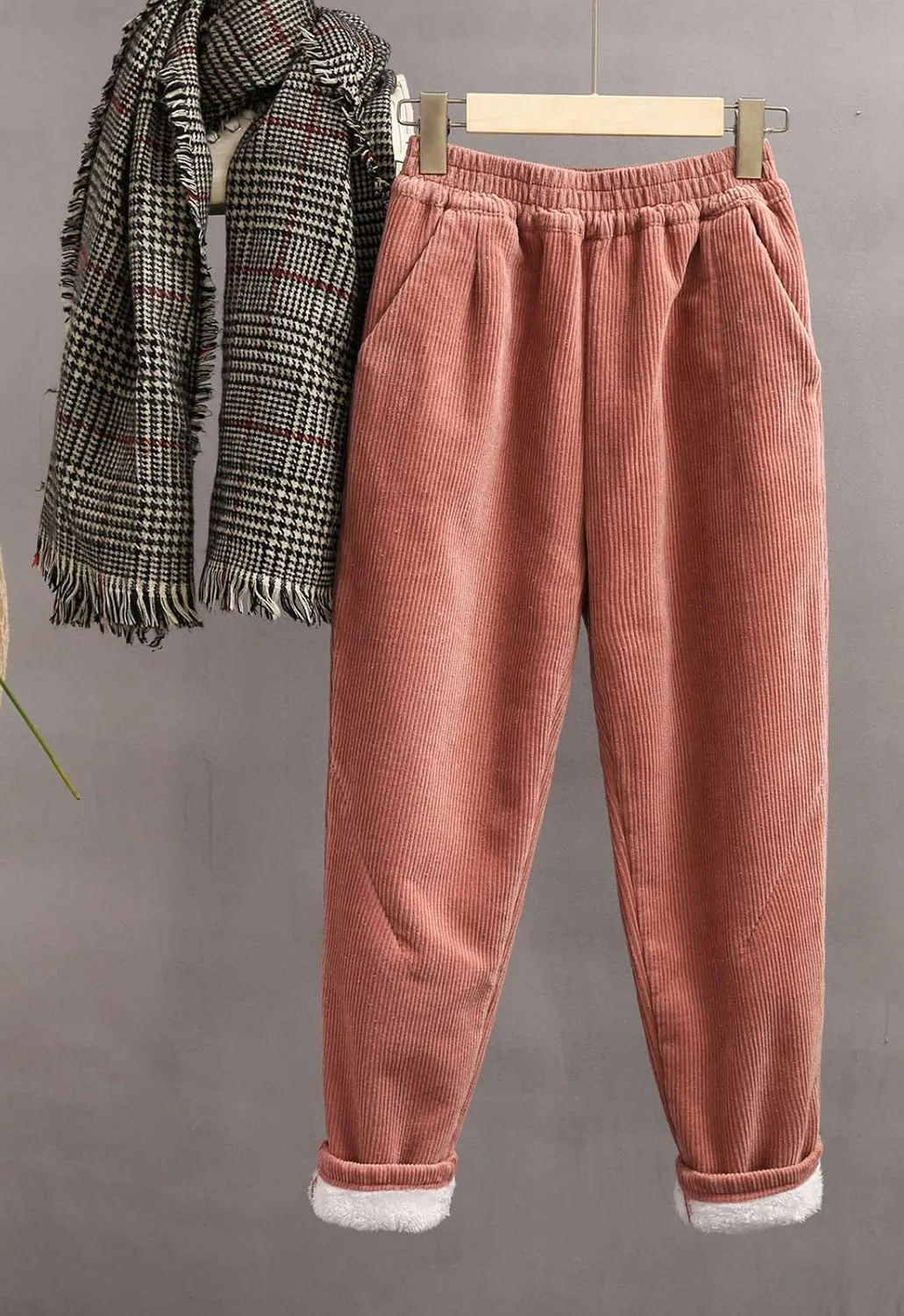 Flygo Womens Casual Thick Fleece Sherpa Lined Pants Long Trousers Warm Sweatpants Elastic Waist Corduroy Pants
