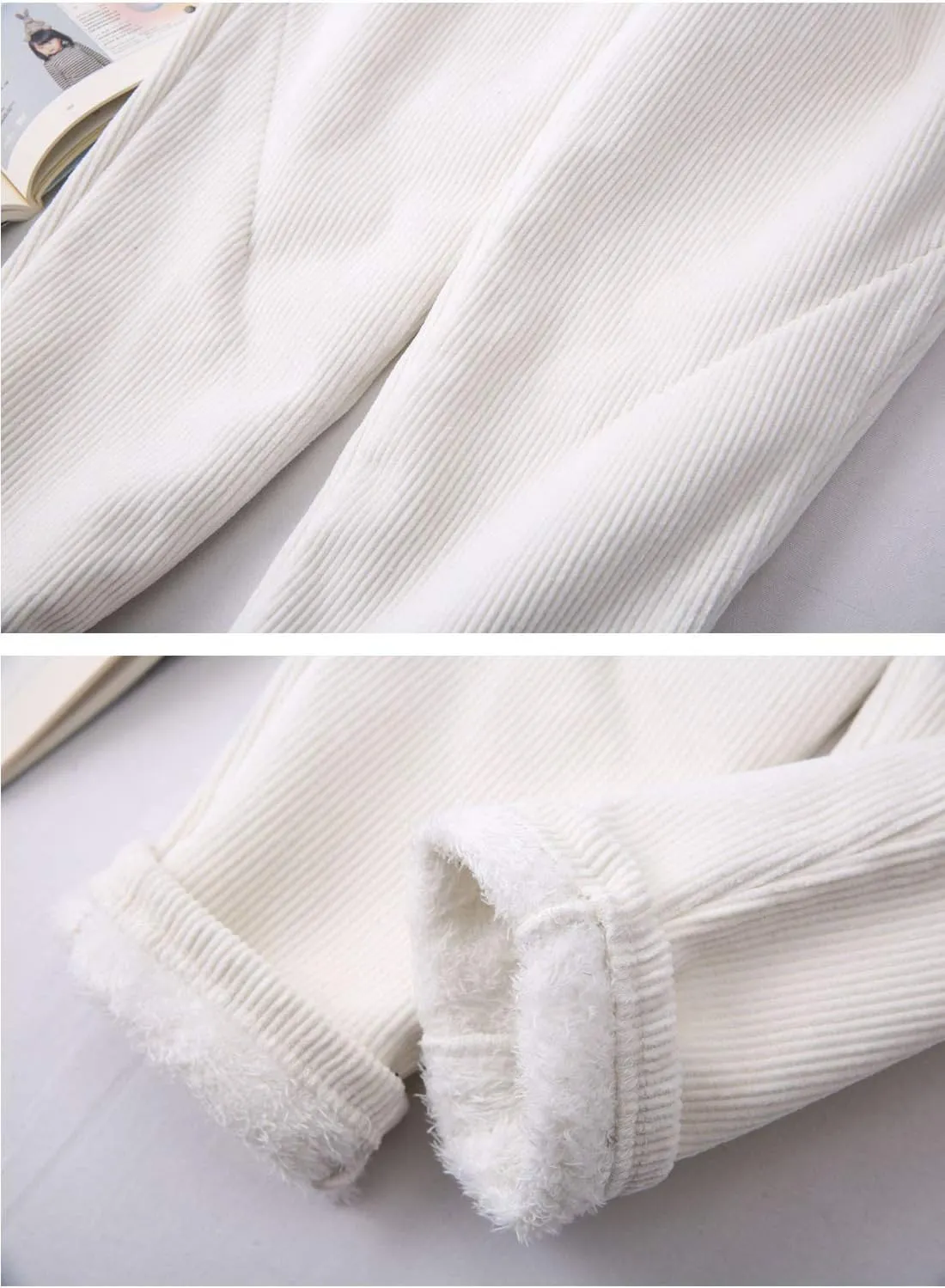 Flygo Womens Casual Thick Fleece Sherpa Lined Pants Long Trousers Warm Sweatpants Elastic Waist Corduroy Pants