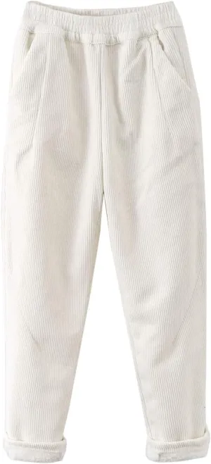 Flygo Womens Casual Thick Fleece Sherpa Lined Pants Long Trousers Warm Sweatpants Elastic Waist Corduroy Pants