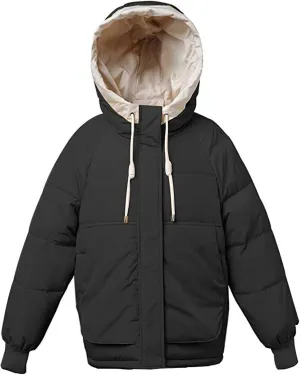 Flygo Women's Thickened Winter Warm Down Jacket Loose Hooded Padded Coat Outerwear