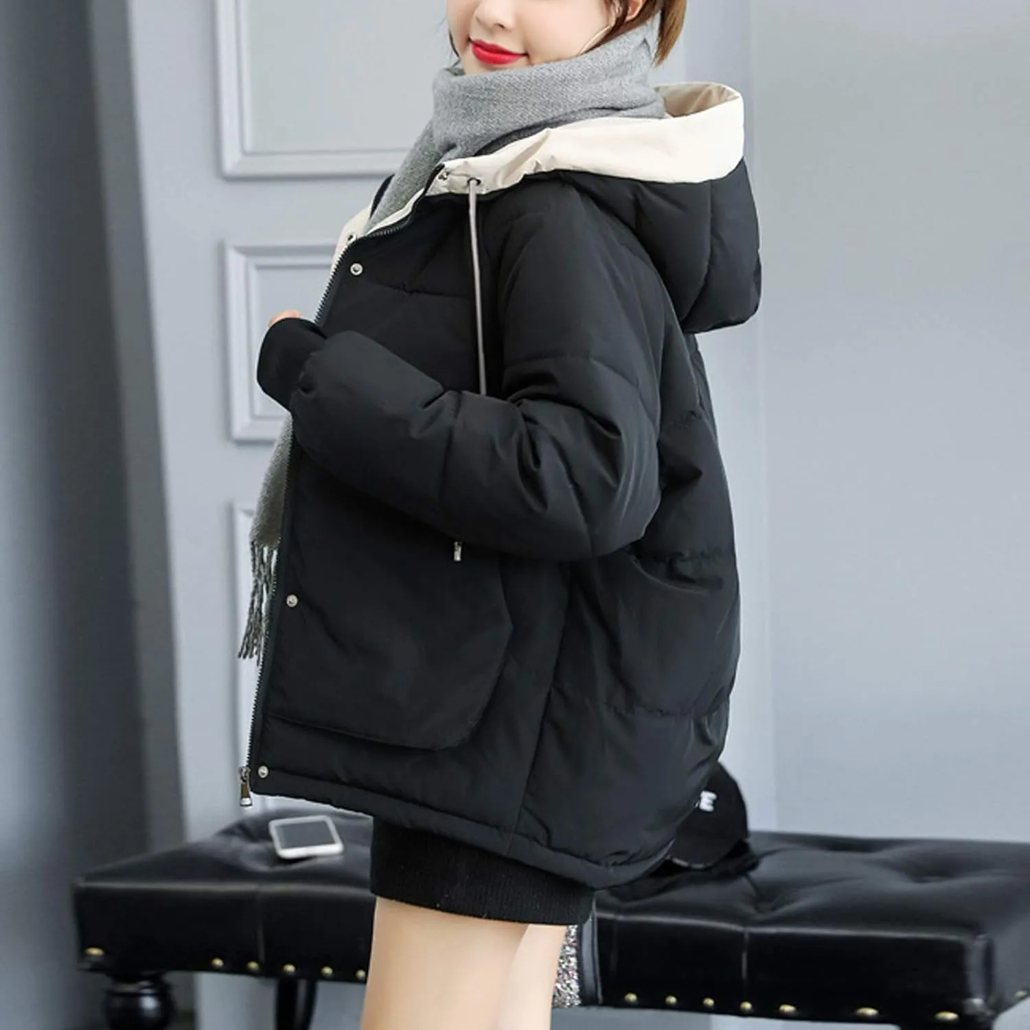 Flygo Women's Thickened Winter Warm Down Jacket Loose Hooded Padded Coat Outerwear