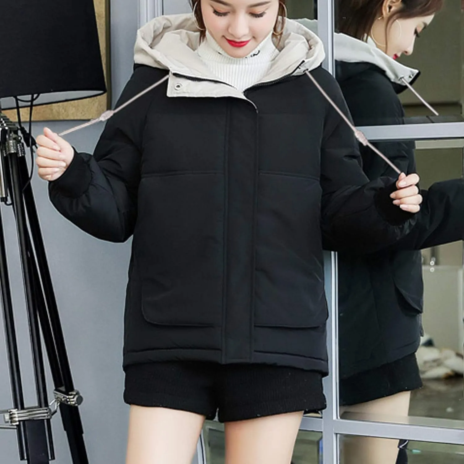 Flygo Women's Thickened Winter Warm Down Jacket Loose Hooded Padded Coat Outerwear