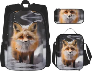 foxes Backpack set (3-piece set) - student school bag   pencil case   lunch bag, large capacity backpack