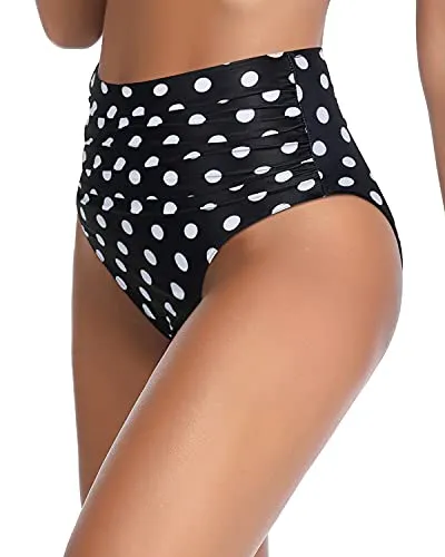 Full Coverage Retro Swim Bottoms Tummy Control For Women-Black Dot