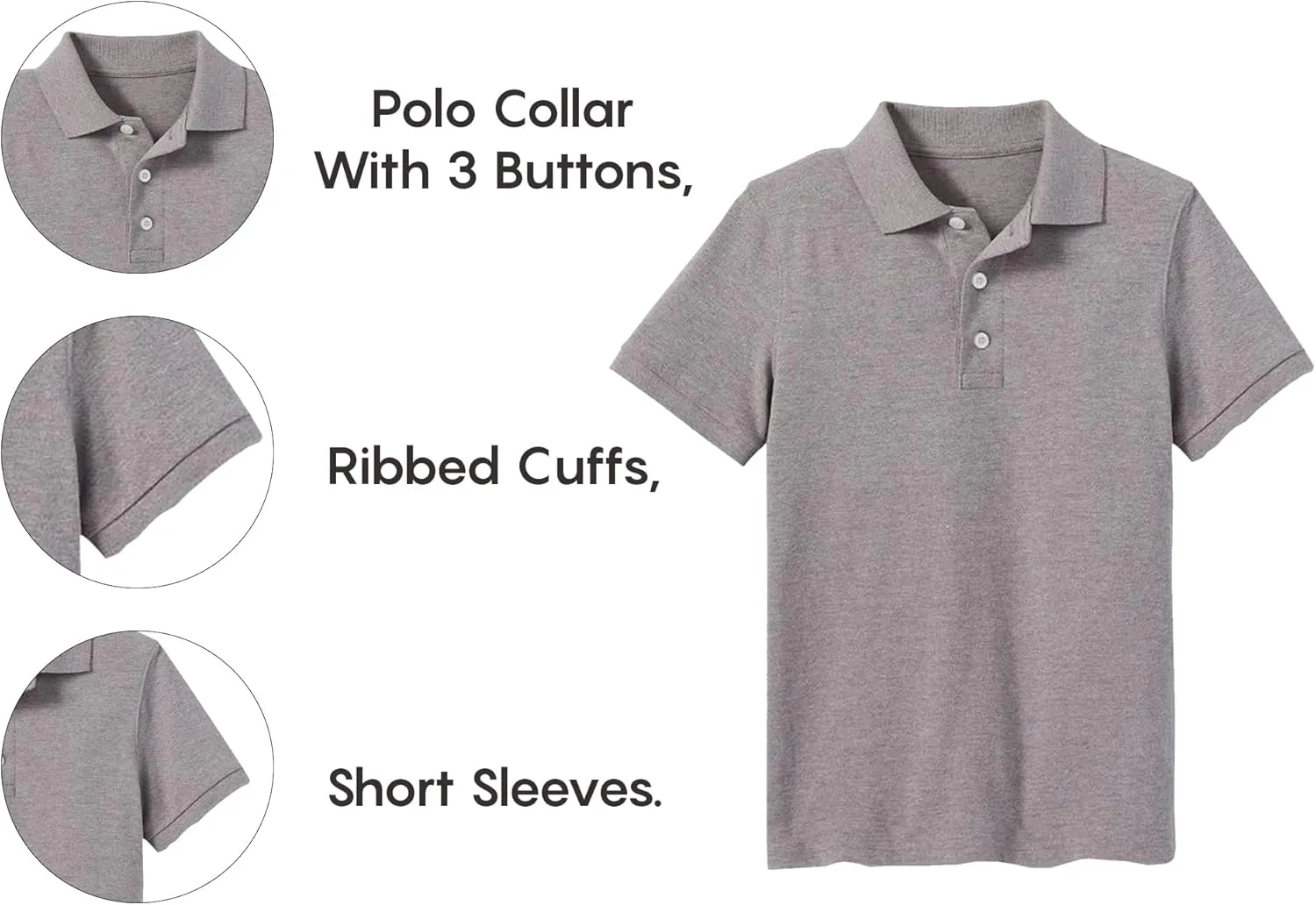 Galaxy by Harvic 5-Pack School Uniform Tagless Polo Tshirt for Little Boys & Big Boys