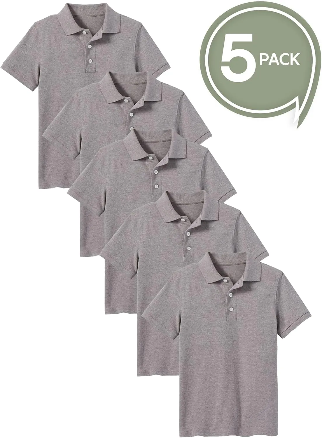 Galaxy by Harvic 5-Pack School Uniform Tagless Polo Tshirt for Little Boys & Big Boys