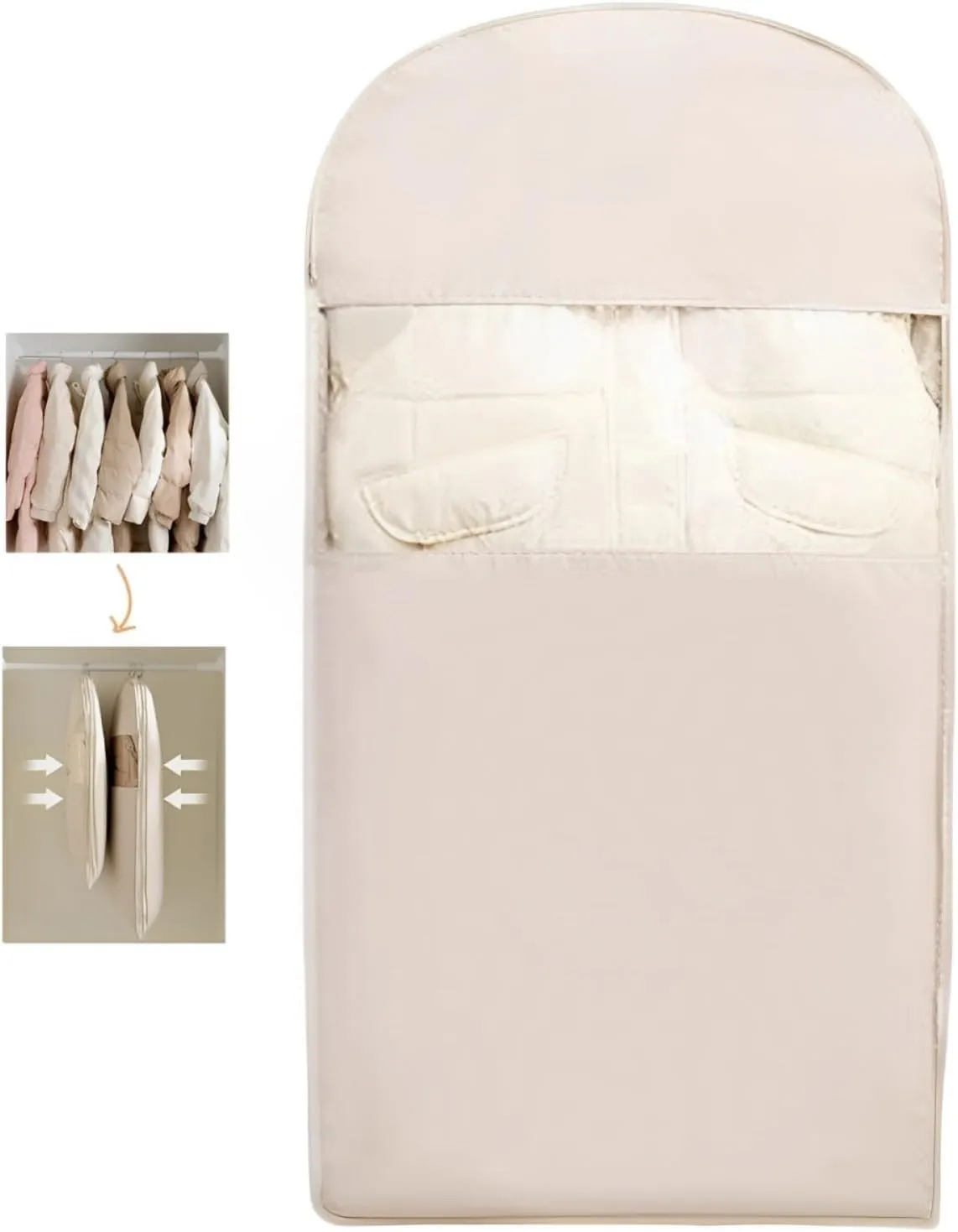 Garment Bag Space Saving Hanging with Self Compression Zipper, Space Saving Hanging Protector for Down Coat, Down Coat Compression Cover for Closet Storage