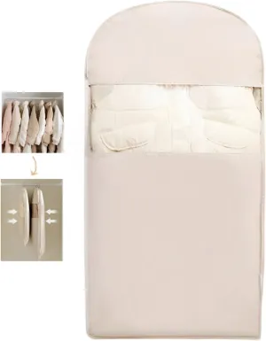 Garment Bag Space Saving Hanging with Self Compression Zipper, Space Saving Hanging Protector for Down Coat, Down Coat Compression Cover for Closet Storage