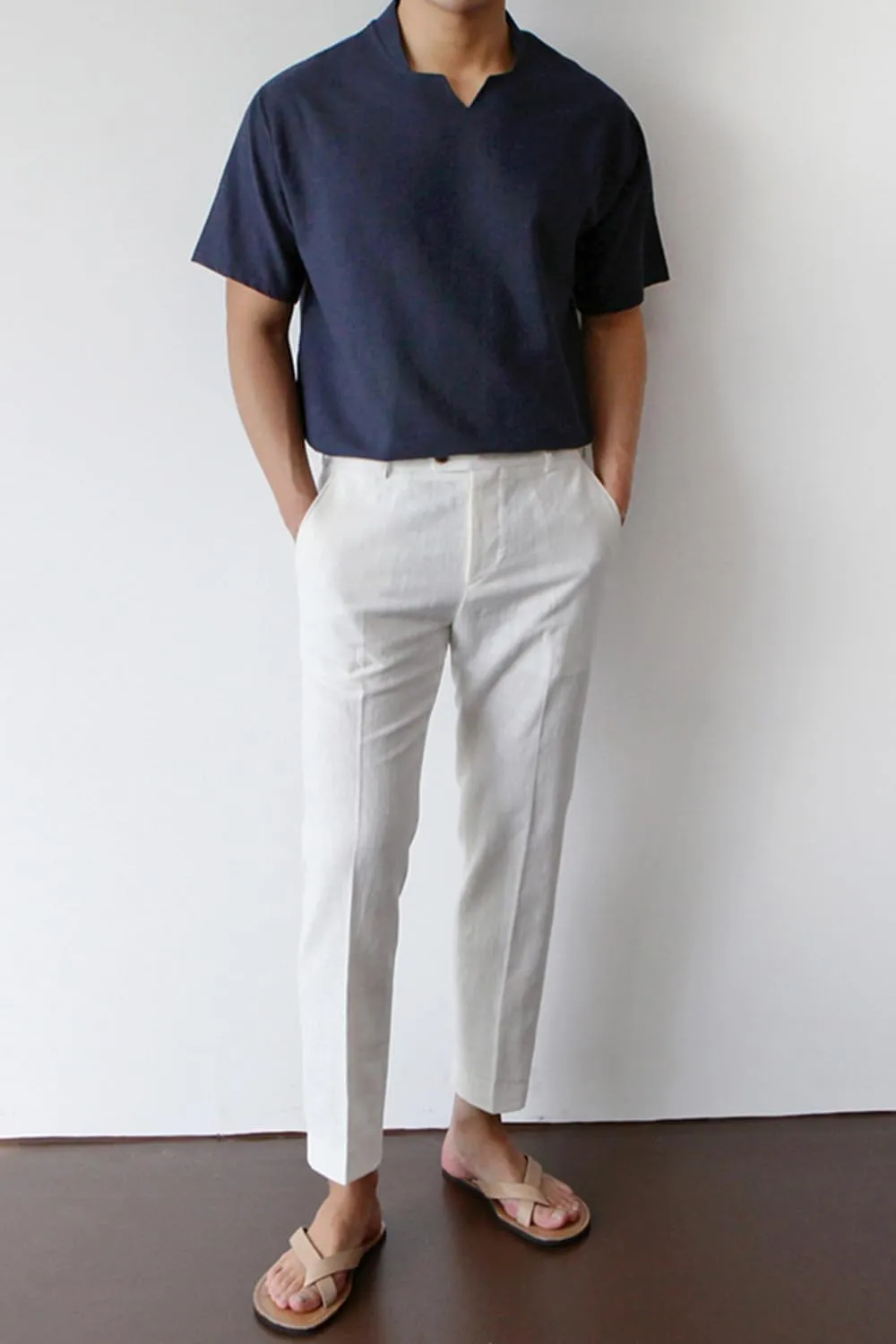 GINGTTO Linen Pants Men Slim Fit Elastic Waistband Lightweight Summer Beach Fashion Casual Pant