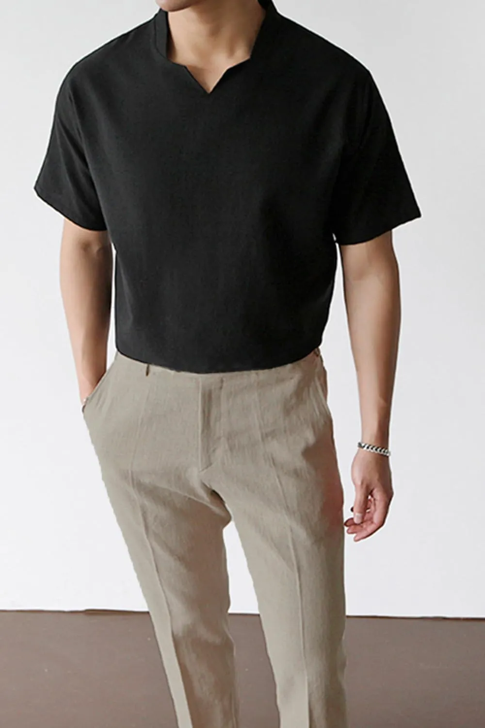 GINGTTO Linen Pants Men Slim Fit Elastic Waistband Lightweight Summer Beach Fashion Casual Pant