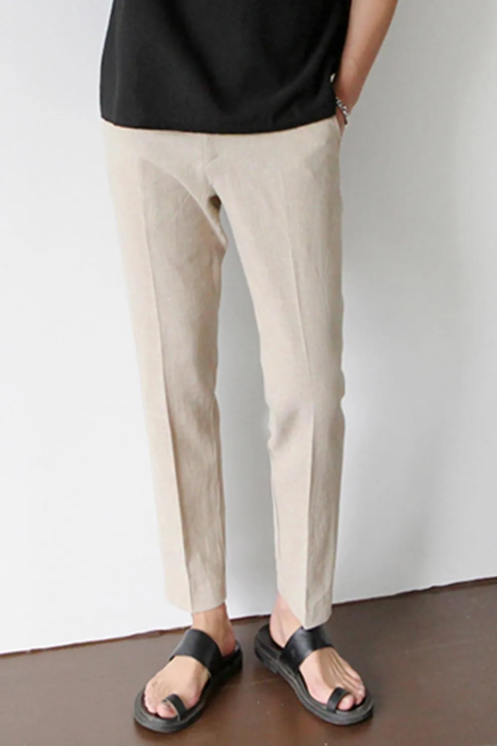 GINGTTO Linen Pants Men Slim Fit Elastic Waistband Lightweight Summer Beach Fashion Casual Pant