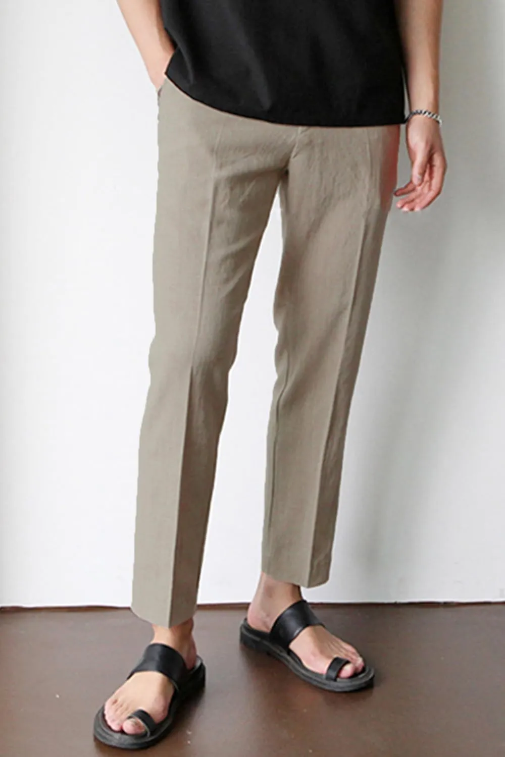 GINGTTO Linen Pants Men Slim Fit Elastic Waistband Lightweight Summer Beach Fashion Casual Pant