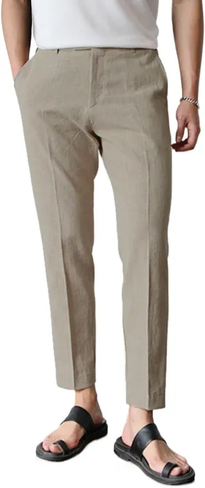 GINGTTO Linen Pants Men Slim Fit Elastic Waistband Lightweight Summer Beach Fashion Casual Pant