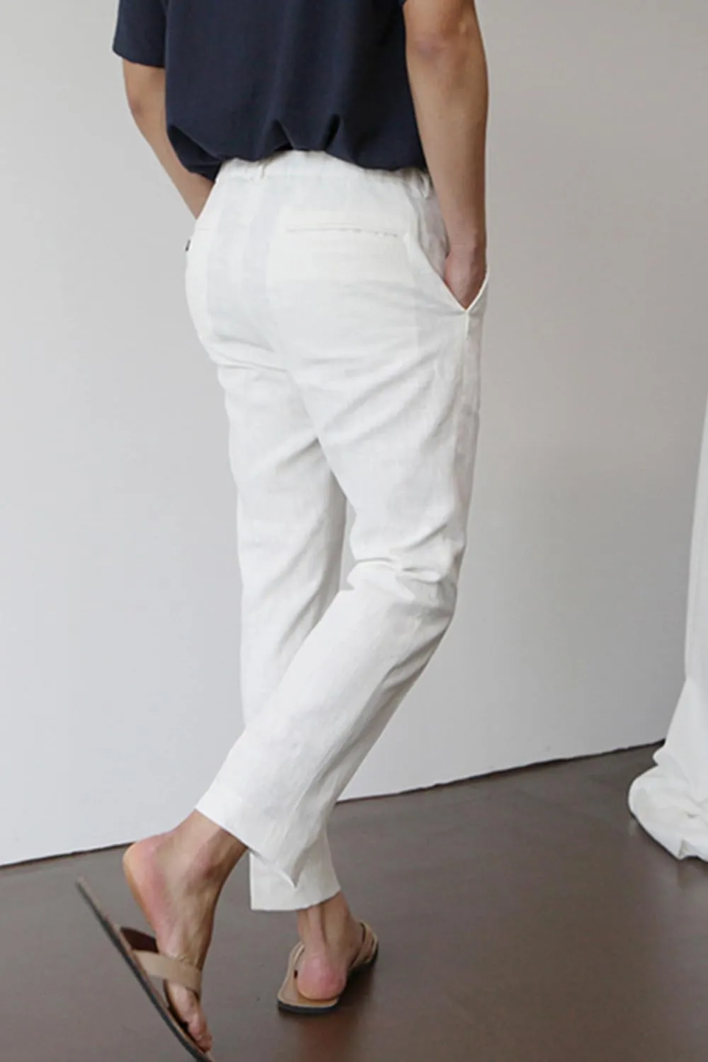 GINGTTO Linen Pants Men Slim Fit Elastic Waistband Lightweight Summer Beach Fashion Casual Pant