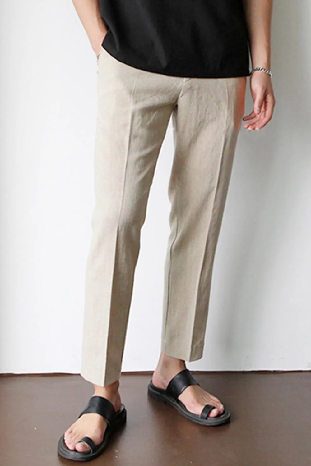 GINGTTO Linen Pants Men Slim Fit Elastic Waistband Lightweight Summer Beach Fashion Casual Pant