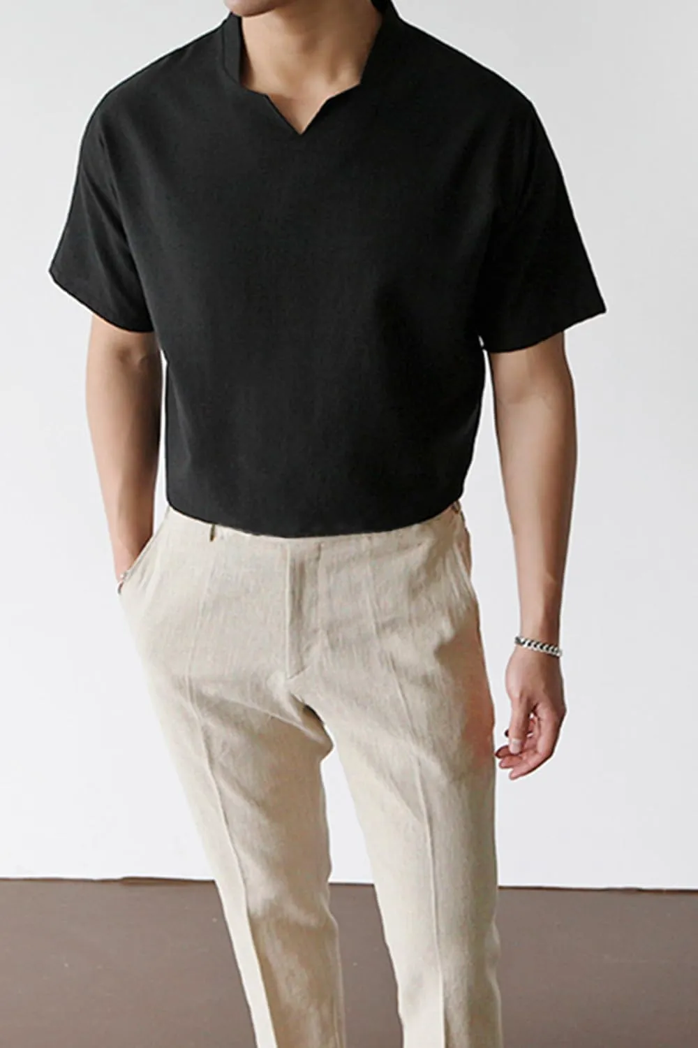 GINGTTO Linen Pants Men Slim Fit Elastic Waistband Lightweight Summer Beach Fashion Casual Pant