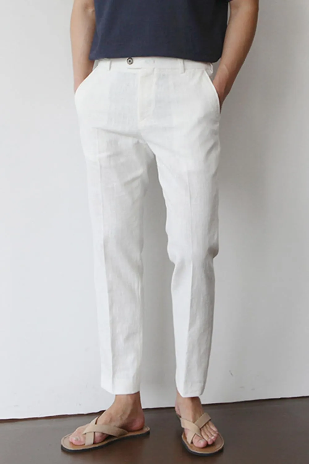 GINGTTO Linen Pants Men Slim Fit Elastic Waistband Lightweight Summer Beach Fashion Casual Pant