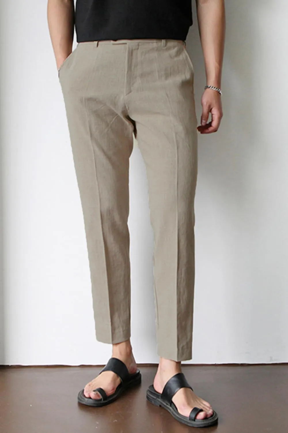 GINGTTO Linen Pants Men Slim Fit Elastic Waistband Lightweight Summer Beach Fashion Casual Pant