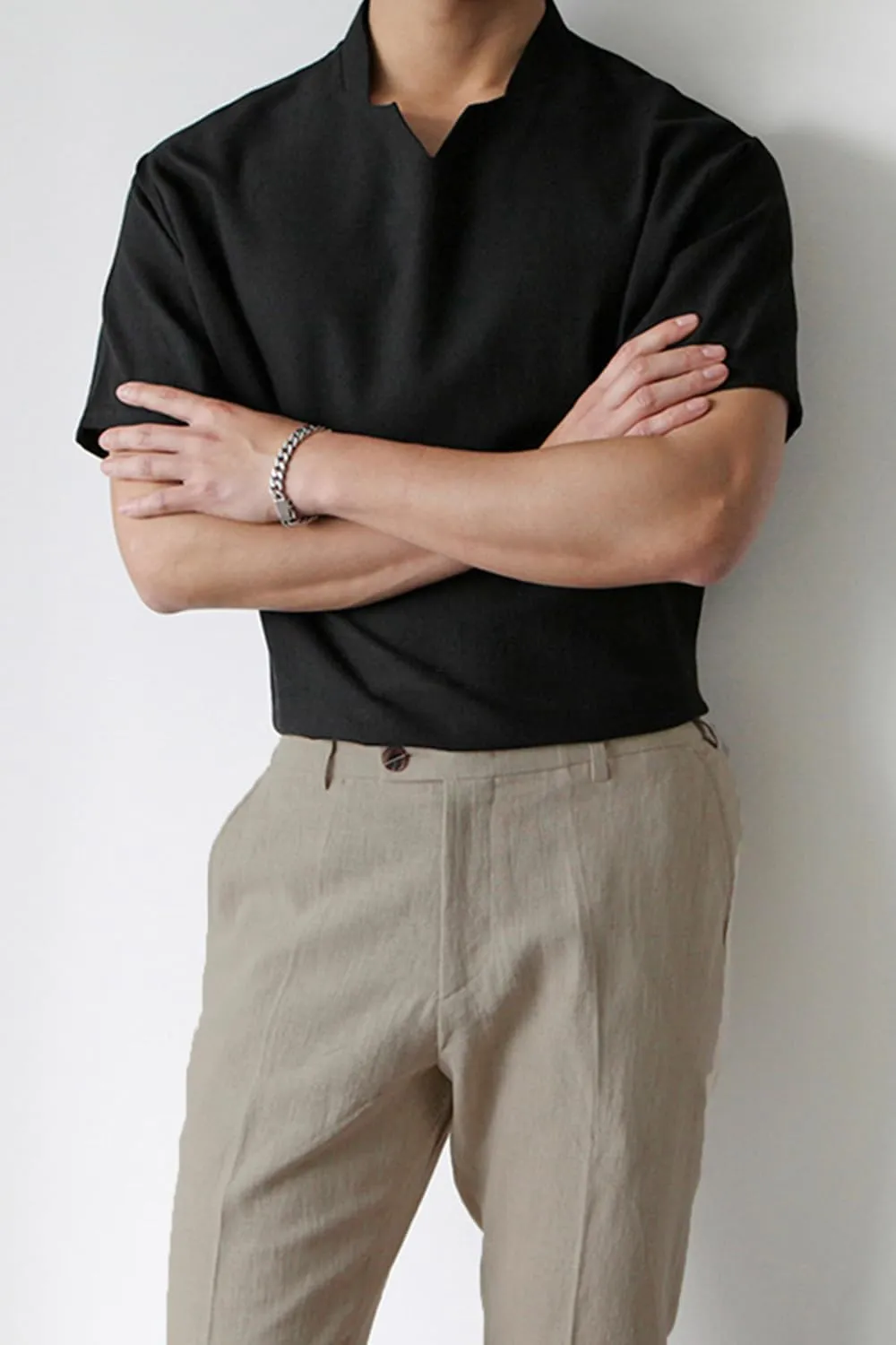 GINGTTO Linen Pants Men Slim Fit Elastic Waistband Lightweight Summer Beach Fashion Casual Pant