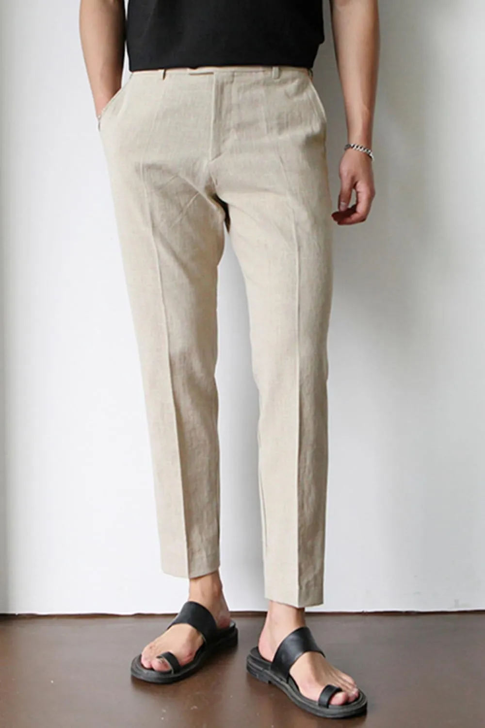 GINGTTO Linen Pants Men Slim Fit Elastic Waistband Lightweight Summer Beach Fashion Casual Pant