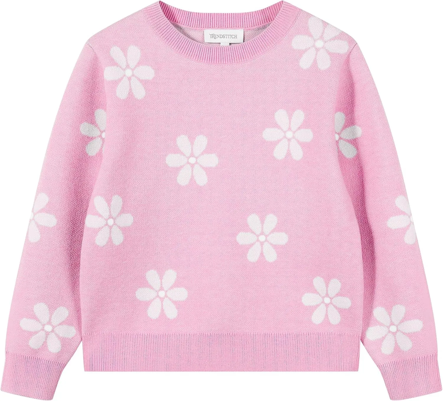 Girls Floral Print Sweaters Long Sleeve Crewneck Knitted Cute Flower Pullover Sweater Jumper Tops