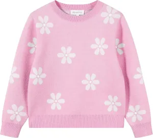 Girls Floral Print Sweaters Long Sleeve Crewneck Knitted Cute Flower Pullover Sweater Jumper Tops