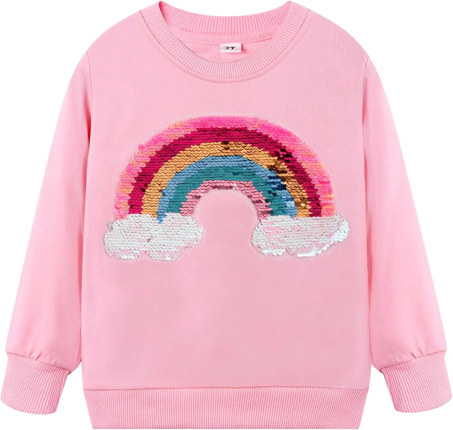 Girls Rainbow Sweatshirts Long Sleeve Crewneck Cotton Pink Sequin Shirt Toddler Fall Pullover Tops Kids Rainbow Sweaters 6T