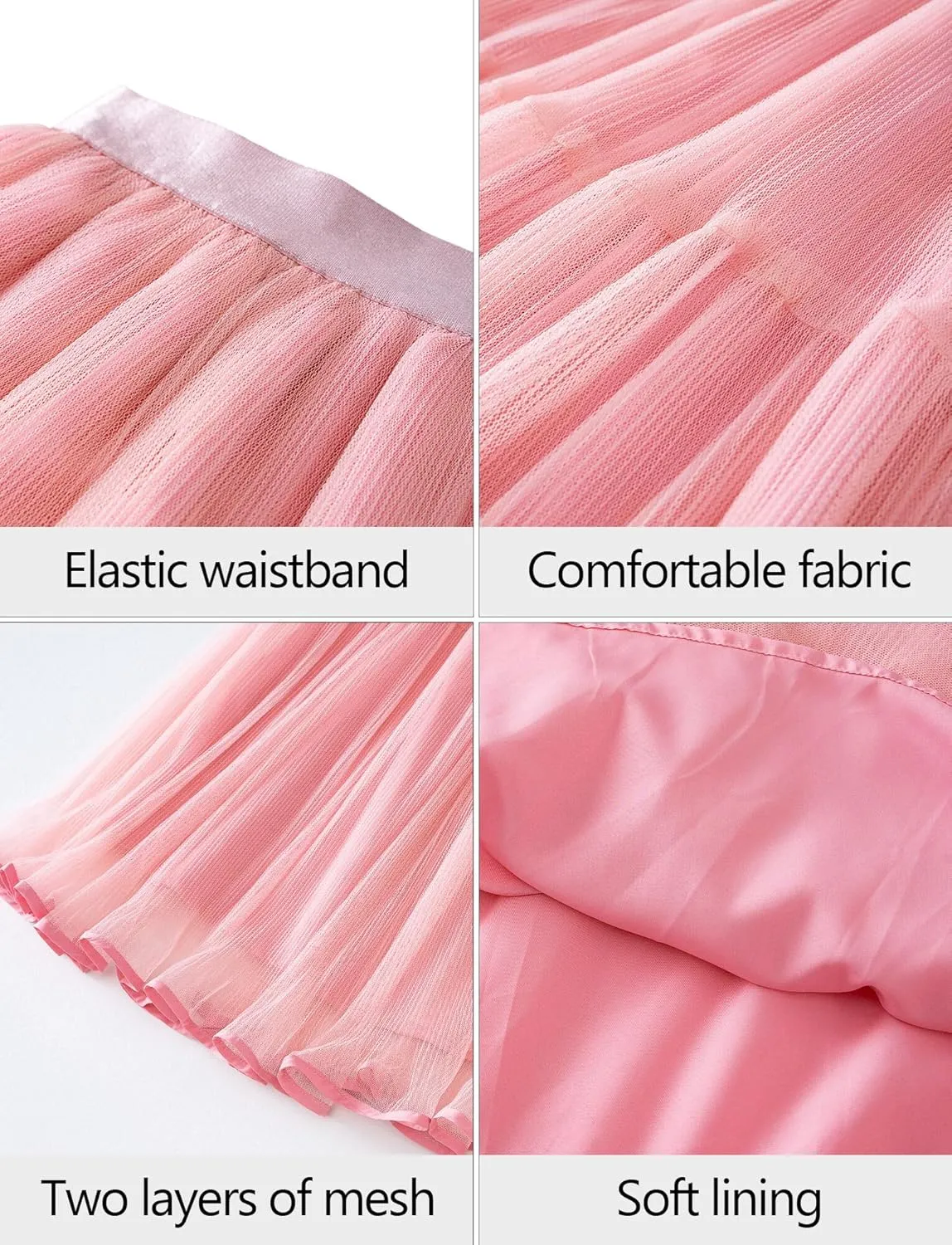 Girls Tulle Skirts Midi Elastic High Waist Pleated Mesh Flowy A-Line Party Long Tutu Skirts
