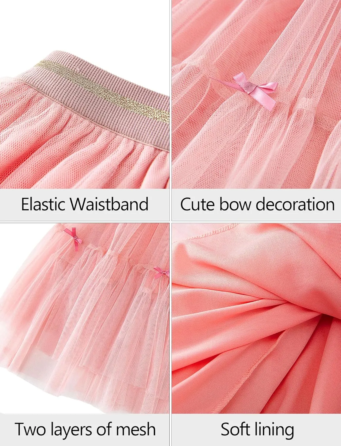 Girls Tulle Skirts Midi Elastic High Waist Pleated Mesh Flowy A-Line Party Long Tutu Skirts