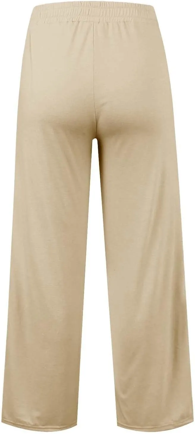 Girls' Wide Leg Sweatpants High Elastic Waist Pants rawstring Casual Straight Leg Jogger Swearpants with Pocket