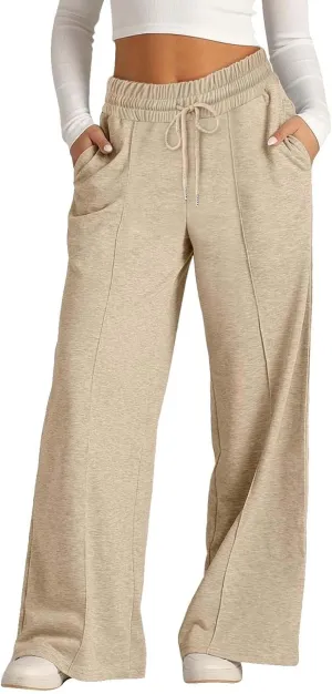 Girls' Wide Leg Sweatpants High Elastic Waist Pants rawstring Casual Straight Leg Jogger Swearpants with Pocket