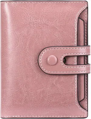 GOIACII Small Wallet Women Rfid Blocking Genuine Leather Compact Bifold Card Holder for Women with Zipper Coin Pocket 2 ID Windows