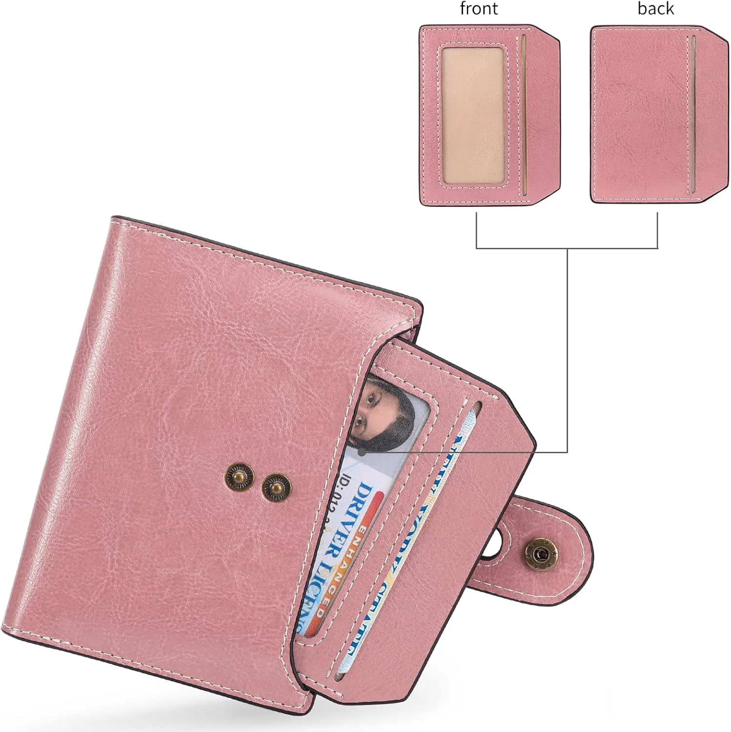 GOIACII Small Wallet Women Rfid Blocking Genuine Leather Compact Bifold Card Holder for Women with Zipper Coin Pocket 2 ID Windows