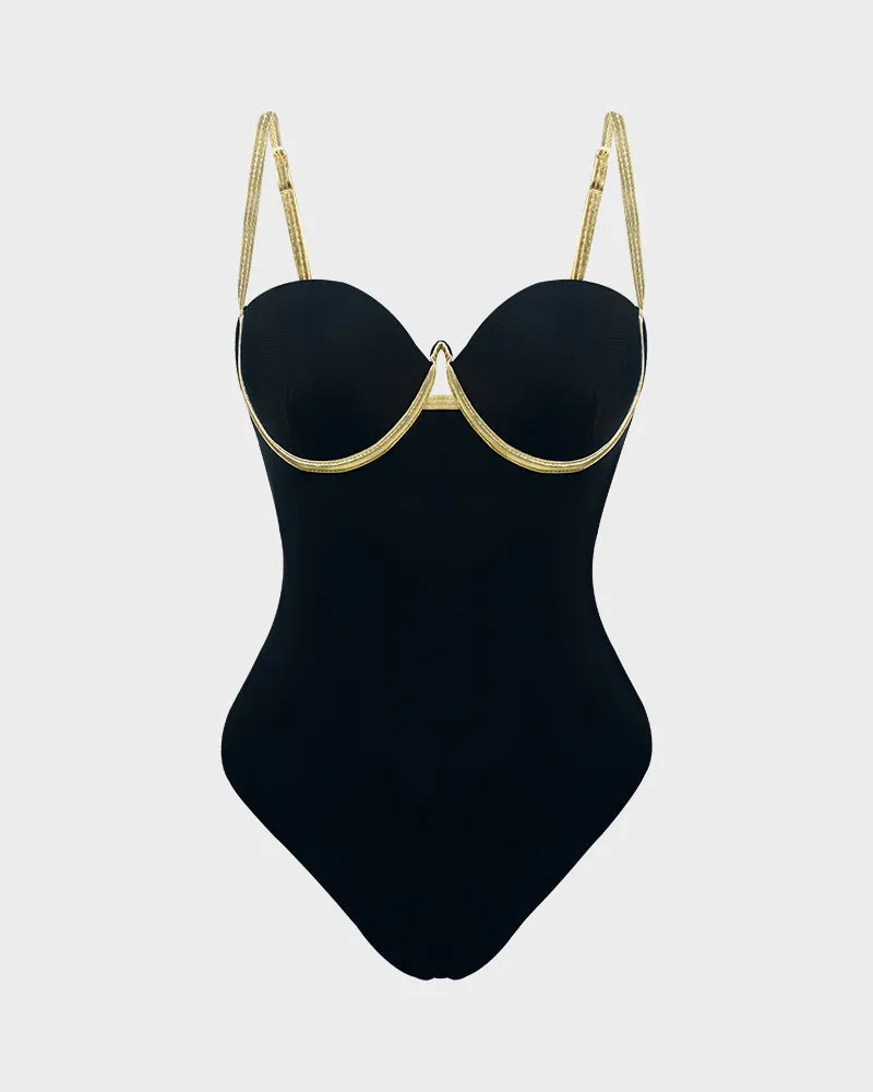 Gold-Accented Underwire Molded Cup One-Piece Swimsuit