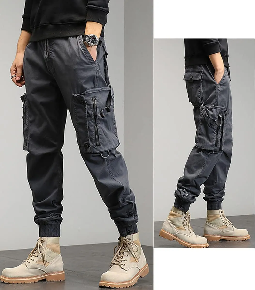 Gothic Overalls Men's Korean Version of The Harem Pencil Pants Loose Beam Multi-Pocket Trousers