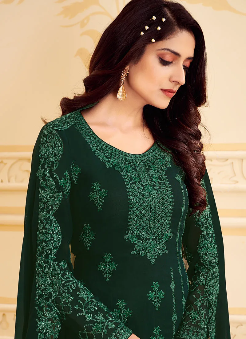 Green Georgette Embroidered Eid Salwar Kameez