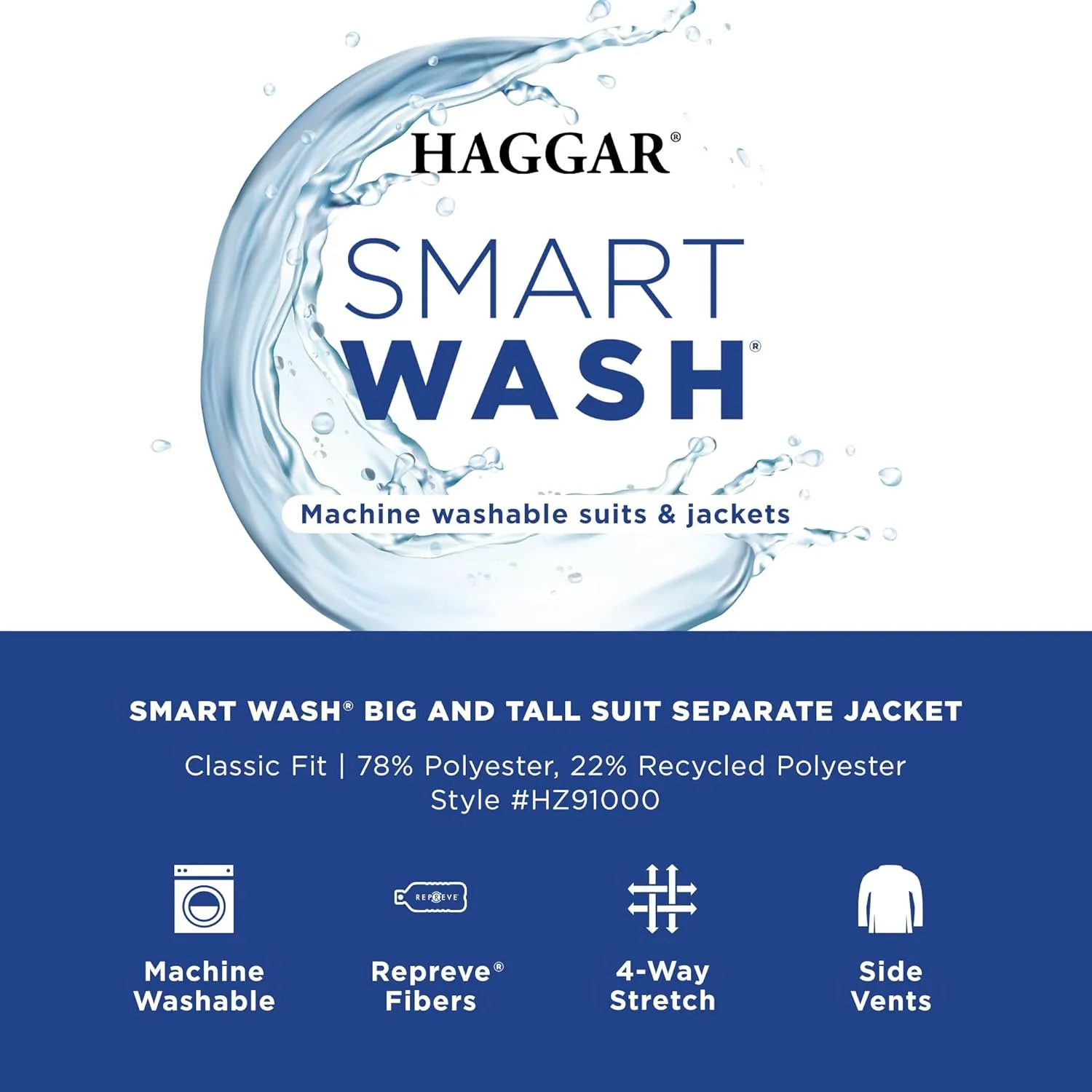 Haggar Men's Smart Wash Premium Stretch Classic Fit Regular and Big & Tall Suit Separates(Pants & Jackets)