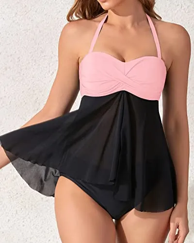 Halter Bandeau Flyaway Tankini Women's Two Piece Bathing Suits