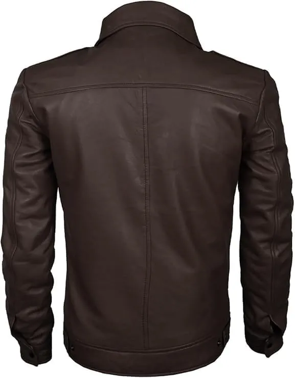H&D Clothing Men's Black Real Lambskin Jacket Men's Brown Leather Jacket Collared Zip-Up Military Style