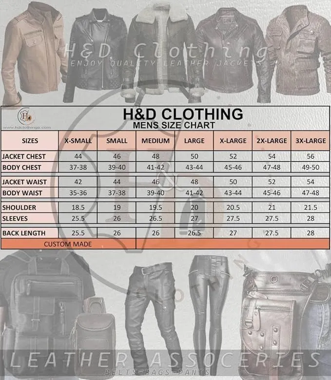 H&D Clothing Men's Black Real Lambskin Jacket Men's Brown Leather Jacket Collared Zip-Up Military Style
