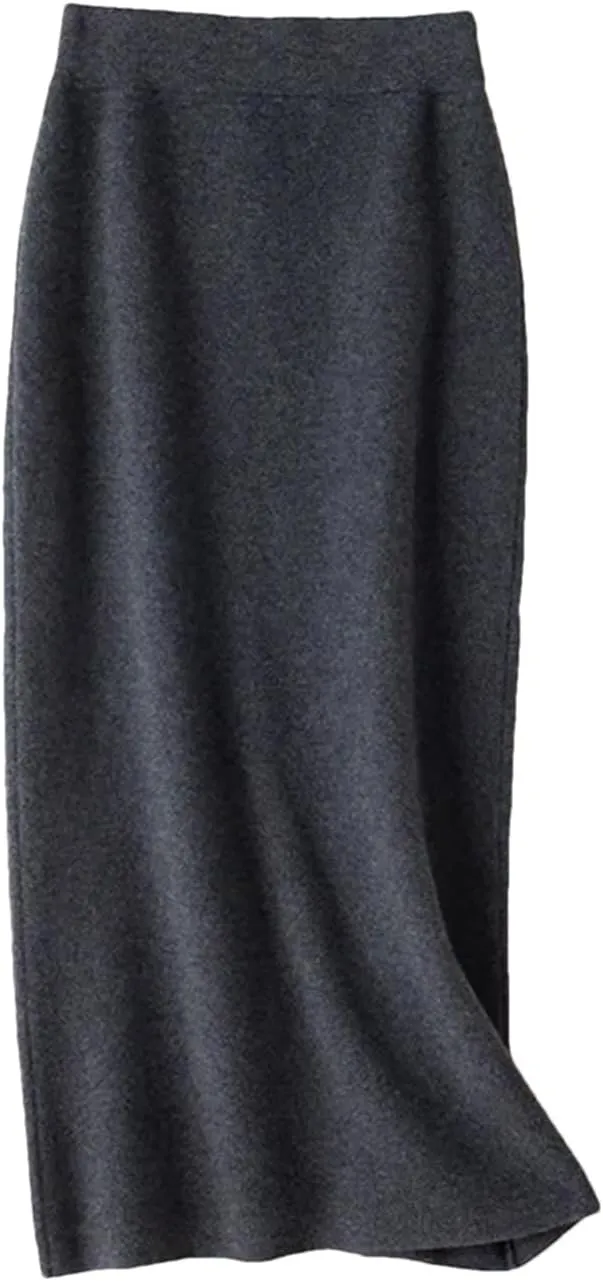Hcclijo Korean Style Winter Cashmere Knitted Long Skirt for Women Mid-Length High-Waisted A-Line Skirt