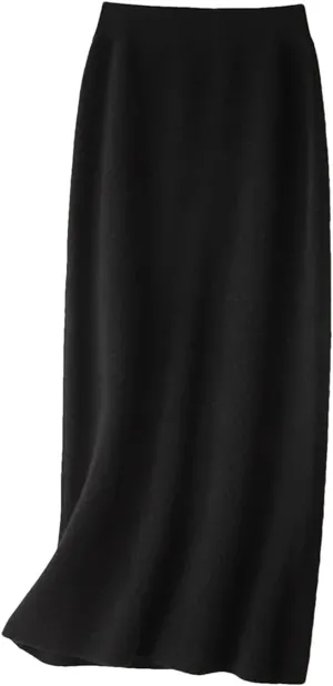 Hcclijo Korean Style Winter Cashmere Knitted Long Skirt for Women Mid-Length High-Waisted A-Line Skirt