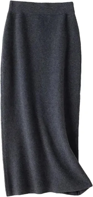 Hcclijo Korean Style Winter Cashmere Knitted Long Skirt for Women Mid-Length High-Waisted A-Line Skirt