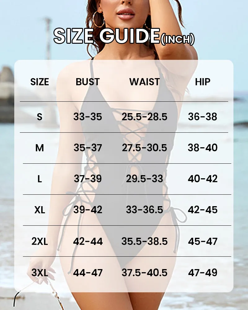 High Cut Lace-Up Swimsuit with Deep V Plunge Neckline