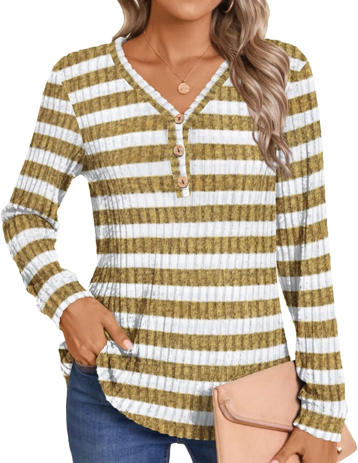 HOTGIFT Sweaters for Womens Winter Long Sleeve V Neck Shirts Casual Loose Fall Fashion Pullover Clothes