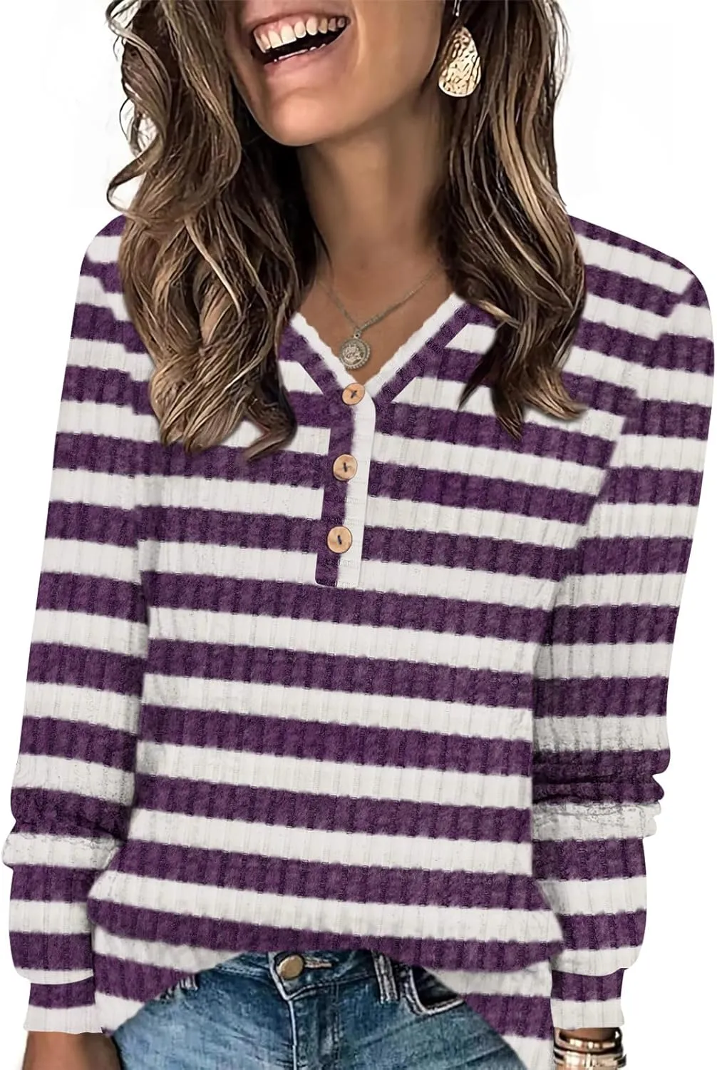 HOTGIFT Sweaters for Womens Winter Long Sleeve V Neck Shirts Casual Loose Fall Fashion Pullover Clothes