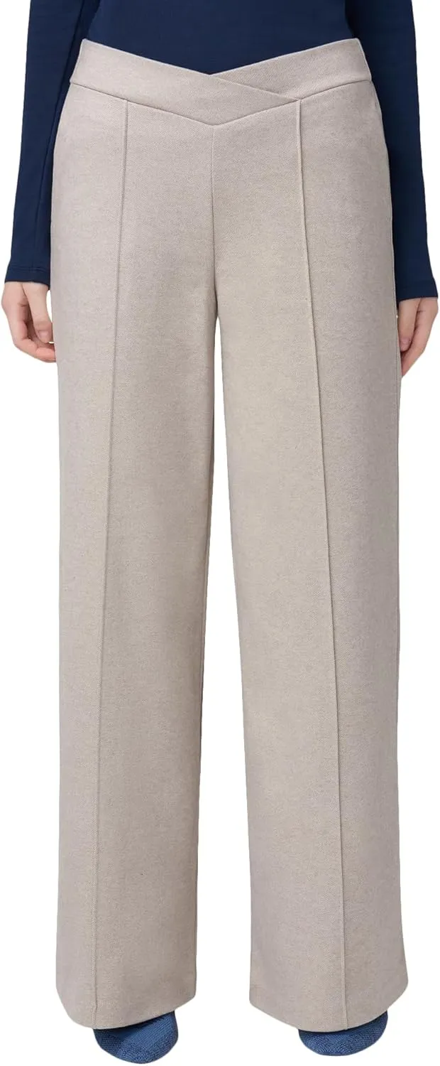 HUE Women's Pull on Wide Comfort Knit Crossover High Waist, Dress Casual Flare Leg Pants