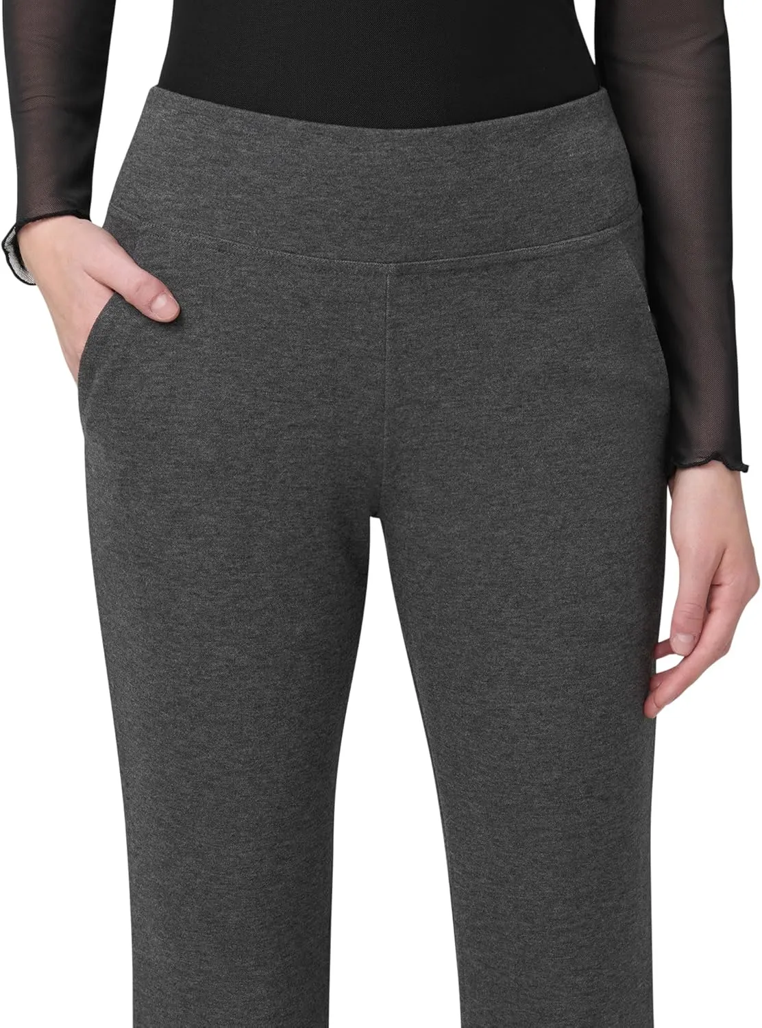 HUE Women's Pull on Wide Comfort Knit Crossover High Waist, Dress Casual Flare Leg Pants