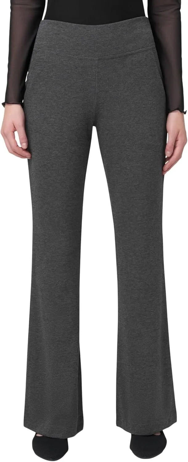 HUE Women's Pull on Wide Comfort Knit Crossover High Waist, Dress Casual Flare Leg Pants